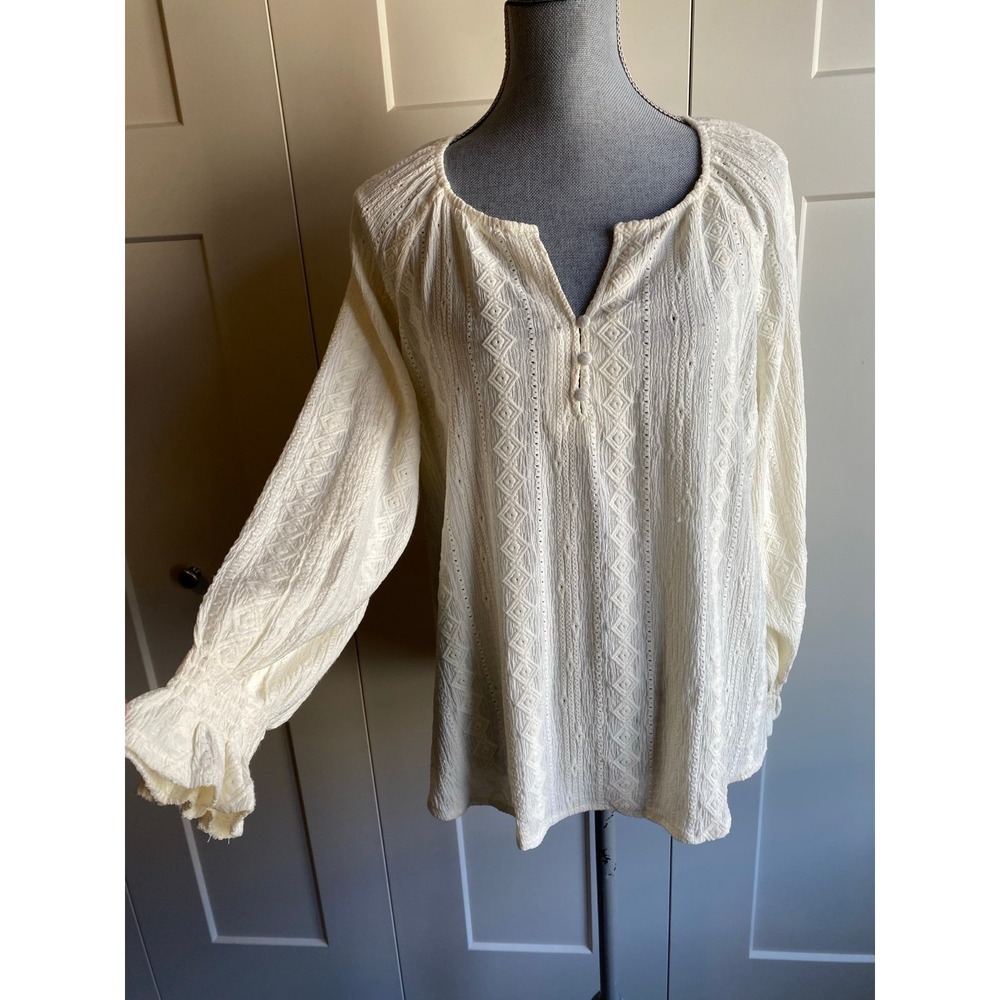 Frye Blouse Salt Breeze Boho Festival Fairy Large Stretch Textured Top s64